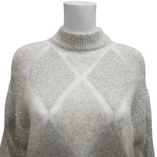 BRUNELLO CUCINELLI | Light Gray Dazzling Argyle Wool-Blend Sweater