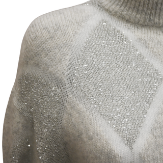 BRUNELLO CUCINELLI | Light Gray Dazzling Argyle Wool-Blend Sweater