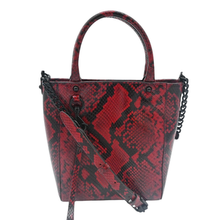 REBECCA MINKOFF | Red Apple Snakeskin-Embossed Chain Tote Crossbody Bag