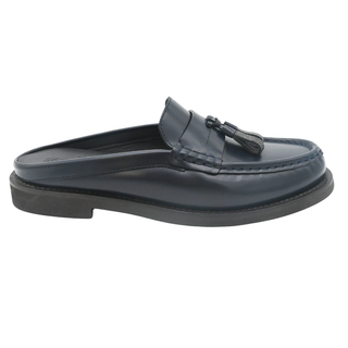 BRUNELLO CUCINELLI | Blue Leather Monili Tassel Slide Loafers