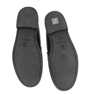 BRUNELLO CUCINELLI | Blue Leather Monili Tassel Slide Loafers