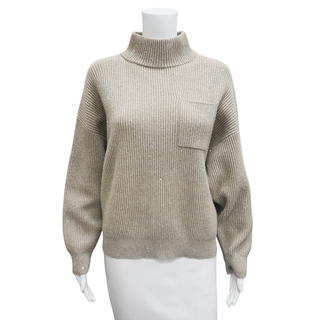 BRUNELLO CUCINELLI | Dark Beige Sequin Ribbed-Knit Sweater