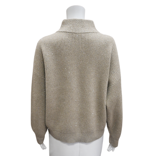 BRUNELLO CUCINELLI | Dark Beige Sequin Ribbed-Knit Sweater