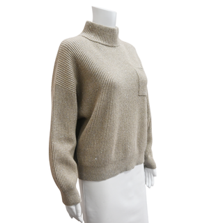 BRUNELLO CUCINELLI | Dark Beige Sequin Ribbed-Knit Sweater