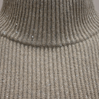 BRUNELLO CUCINELLI | Dark Beige Sequin Ribbed-Knit Sweater
