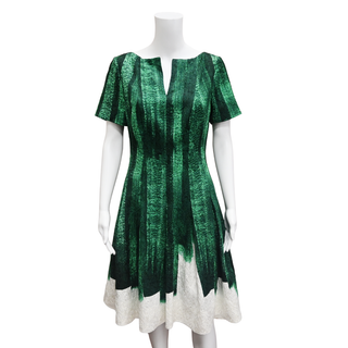 OSCAR DE LA RENTA | Green Textured Fit & Flare Dress