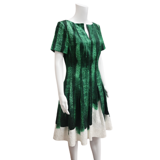 OSCAR DE LA RENTA | Green Textured Fit & Flare Dress