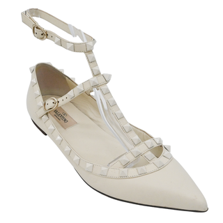 VALENTINO | Ivory Rockstud Caged Leather Flats