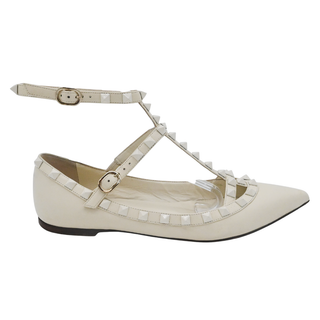 VALENTINO | Ivory Rockstud Caged Leather Flats
