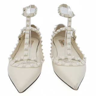 VALENTINO | Ivory Rockstud Caged Leather Flats