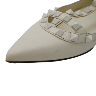 VALENTINO | Ivory Rockstud Caged Leather Flats