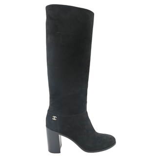 CHANEL | Black Suede CC Logo Boots