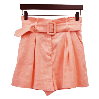 VERONICA BEARD | Ashford Bright Coral Linen-Blend Shorts