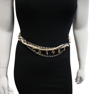 CHANEL | Woven Chain-Link & Faux Pearl Belt