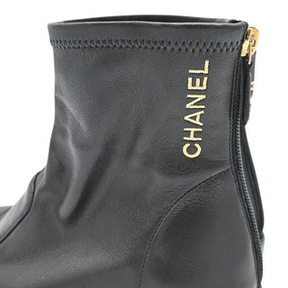 CHANEL | Black Leather Zip Booties