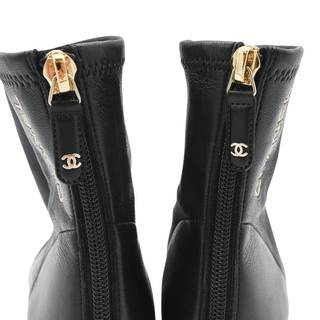 CHANEL | Black Leather Zip Booties