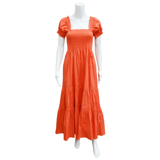 Orange Smocked Midi Dress