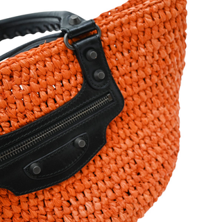 BALENCIAGA | Raffia Motocross Classic Panier Basket Tote Bag