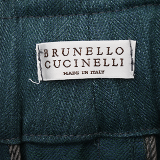 BRUNELLO CUCINELLI | Teal Linen-Blend Paperbag Trousers