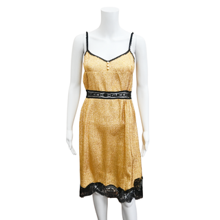 Metallic Gold Lace Accent Slip Dress