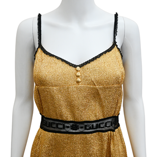 GUCCI | Metallic Gold Lace Accent Slip Dress