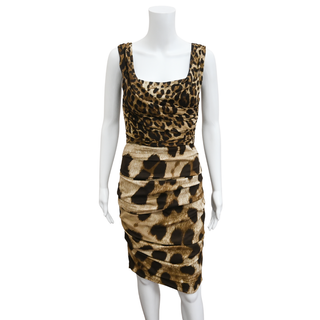 Animal Print Sleeveless Ruched Dress