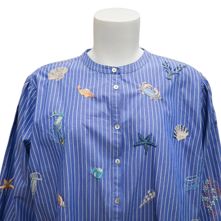 JOHNNY WAS WORKSHOP | Striped Embroidered Sea Life Button-Down Blouse