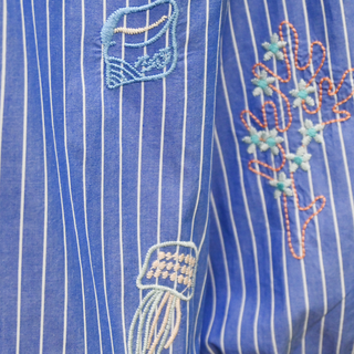 JOHNNY WAS WORKSHOP | Striped Embroidered Sea Life Button-Down Blouse