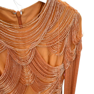 ZUHAIR MURAD | Dusty Orange Embellished Fringe Mini Dress