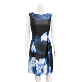 LELA ROSE | Floral Ikat-Print Bell-Skirt Silk Dress