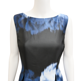 LELA ROSE | Floral Ikat-Print Bell-Skirt Silk Dress