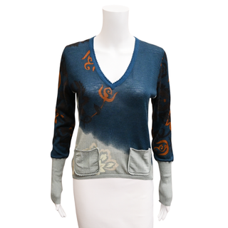 CHRISTIAN DIOR | Blue & Gray Gradient Floral Print Knit Top