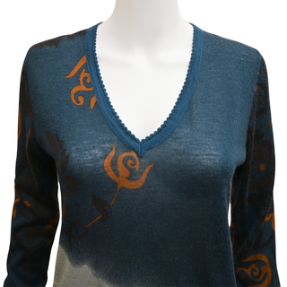 CHRISTIAN DIOR | Blue & Gray Gradient Floral Print Knit Top