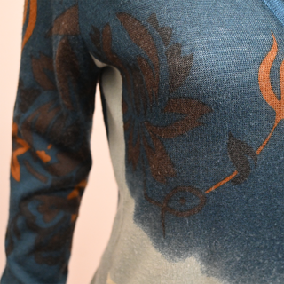 CHRISTIAN DIOR | Blue & Gray Gradient Floral Print Knit Top