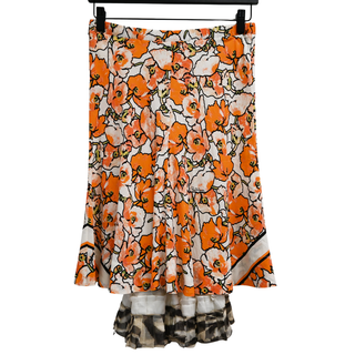 ROBERTO CAVALLI | Orange Floral Print Silk Skirt