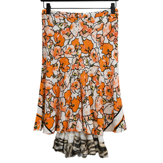 ROBERTO CAVALLI | Orange Floral Print Silk Skirt
