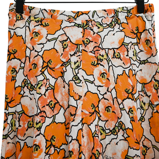 ROBERTO CAVALLI | Orange Floral Print Silk Skirt