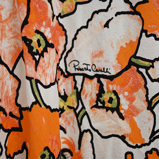 ROBERTO CAVALLI | Orange Floral Print Silk Skirt