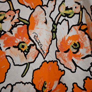 ROBERTO CAVALLI | Orange Floral Print Silk Skirt