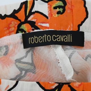 ROBERTO CAVALLI | Orange Floral Print Silk Skirt