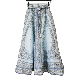ZIMMERMANN | Matchmaker Blue Bandana Linen Midi Skirt