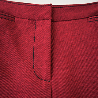 BURBERRY | Dark Red Contrast Stitch Pintuck Trousers