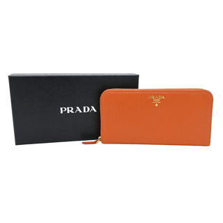 PRADA | Orange Saffiano Zip-Around Continental Wallet
