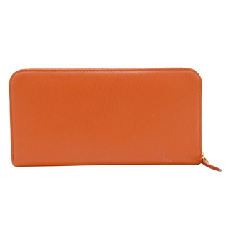 PRADA | Orange Saffiano Zip-Around Continental Wallet