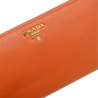 PRADA | Orange Saffiano Zip-Around Continental Wallet