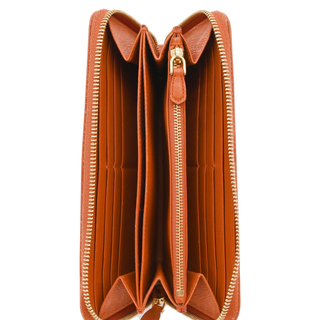 PRADA | Orange Saffiano Zip-Around Continental Wallet