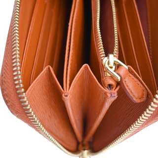 PRADA | Orange Saffiano Zip-Around Continental Wallet