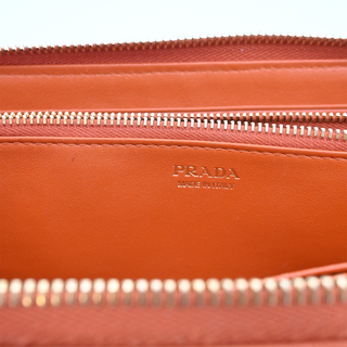 PRADA | Orange Saffiano Zip-Around Continental Wallet