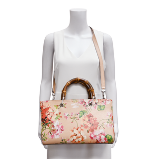 GUCCI | Pink Blooms Bamboo Shopper Tote Bag