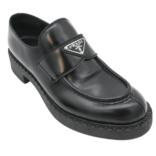 PRADA | Black Leather Logo Loafers